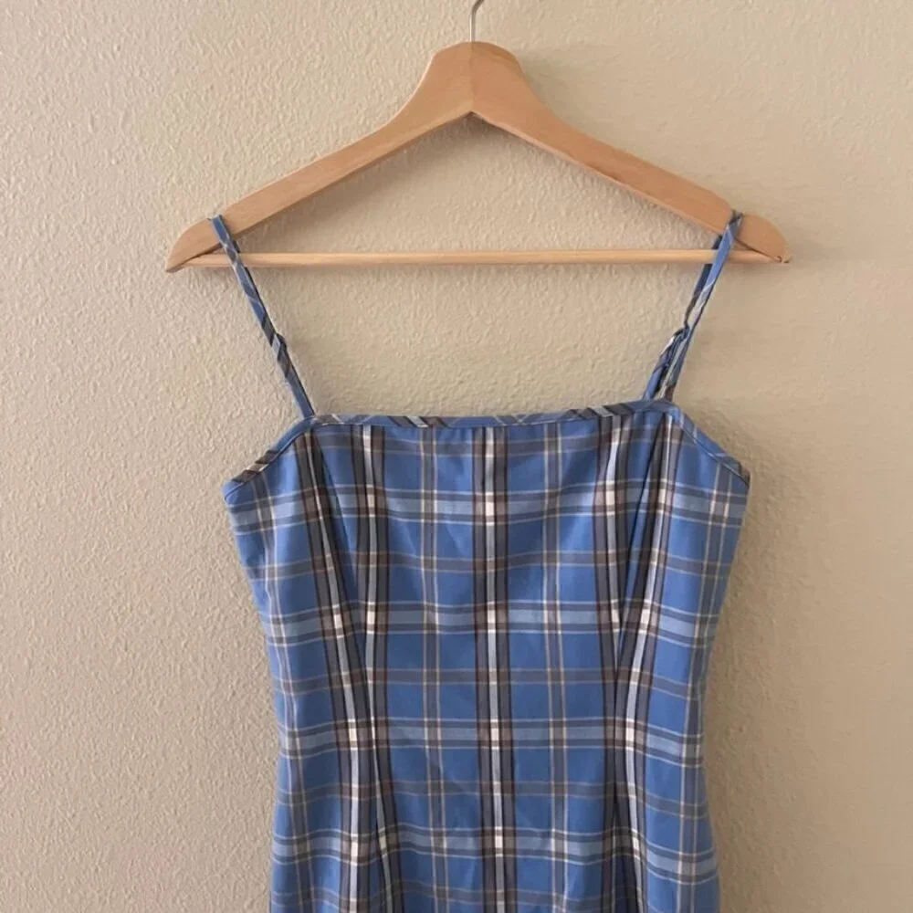 Aritzia Sunday Best Shimmer Blue Plaid Mini Tube Dress In Gerard Azurine US 4